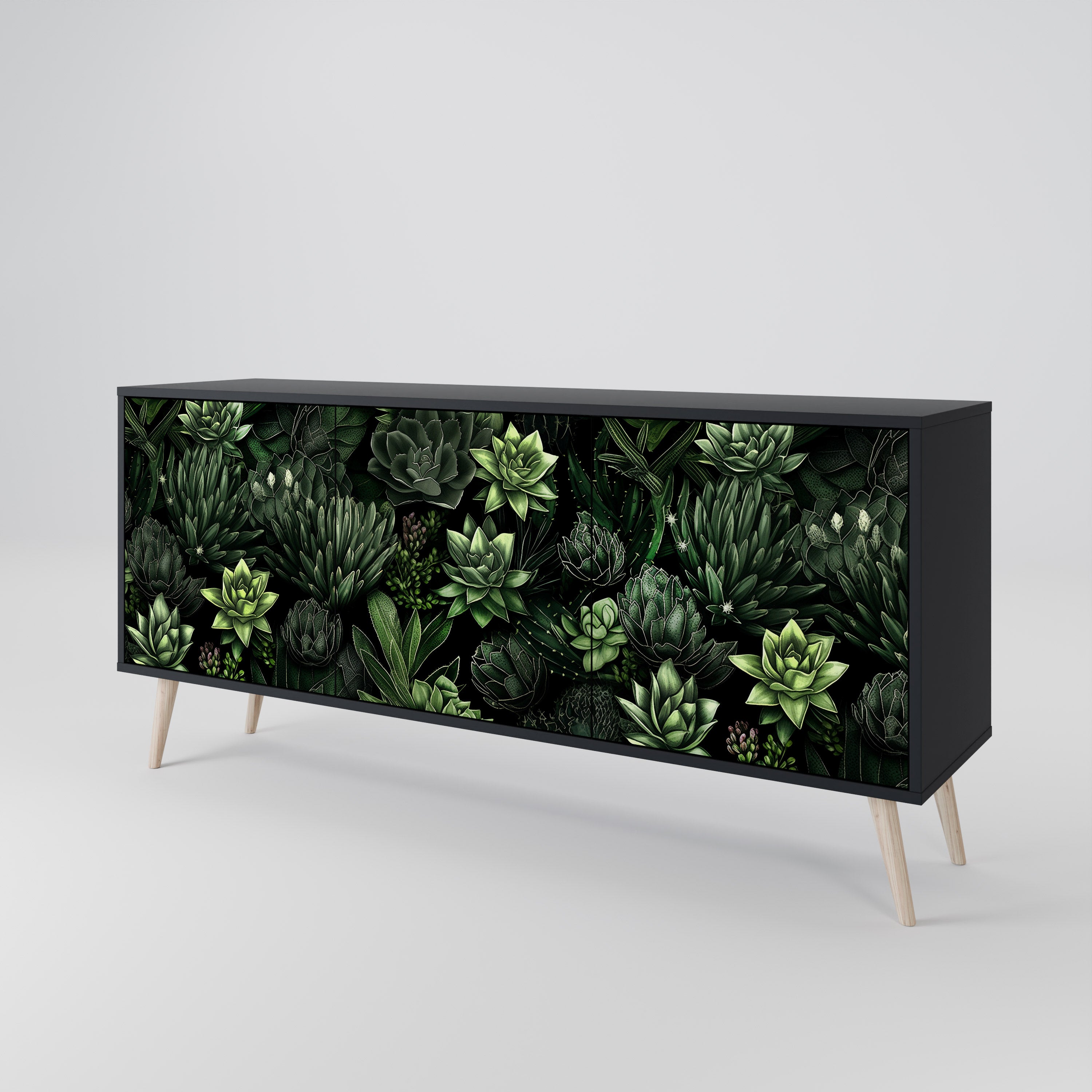 SUCCULENT JUNGLE 3-dörrars skänk i svart finish