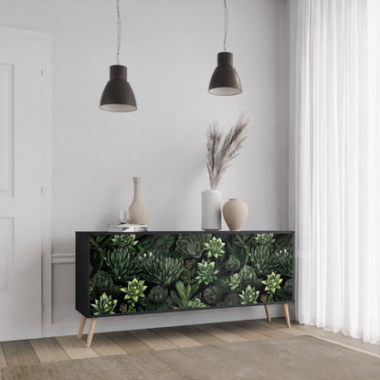 SUCCULENT JUNGLE 3-dörrars skänk i svart finish