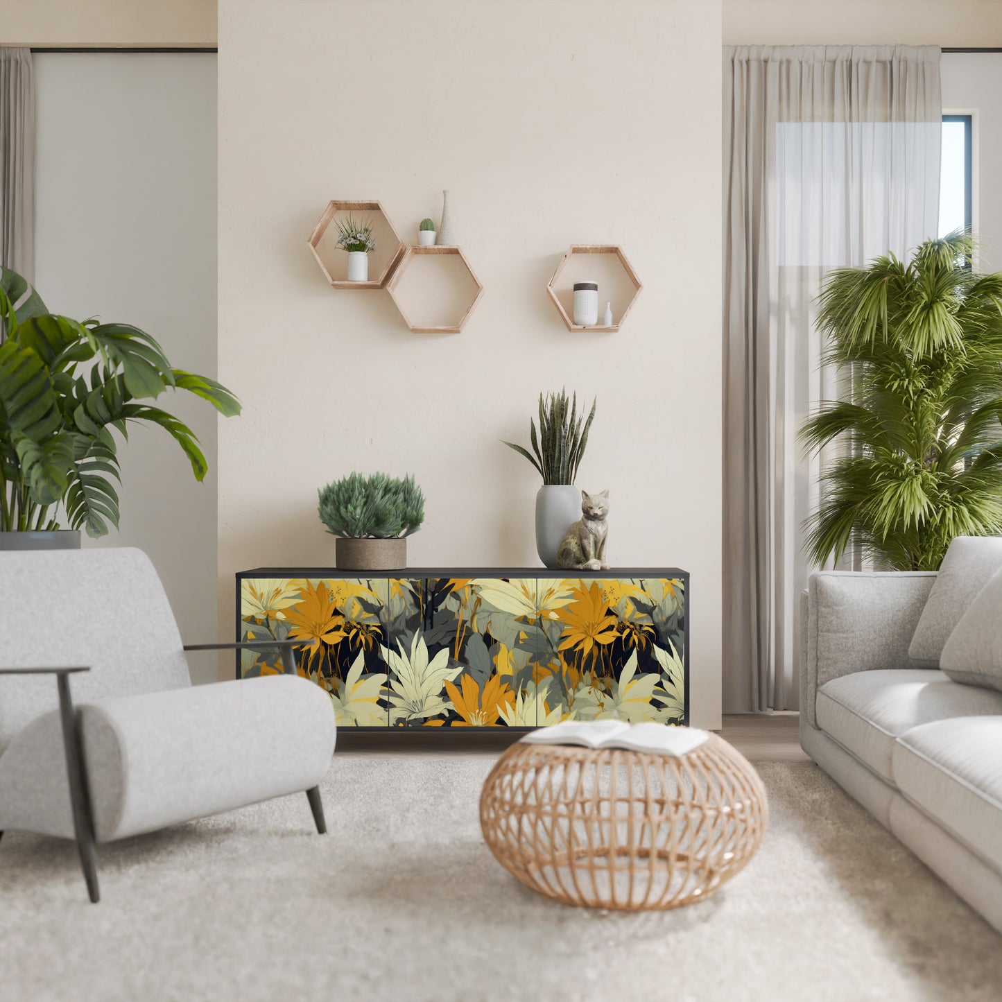 SUNKISSED LILY 3-dörrars skänk i svart finish