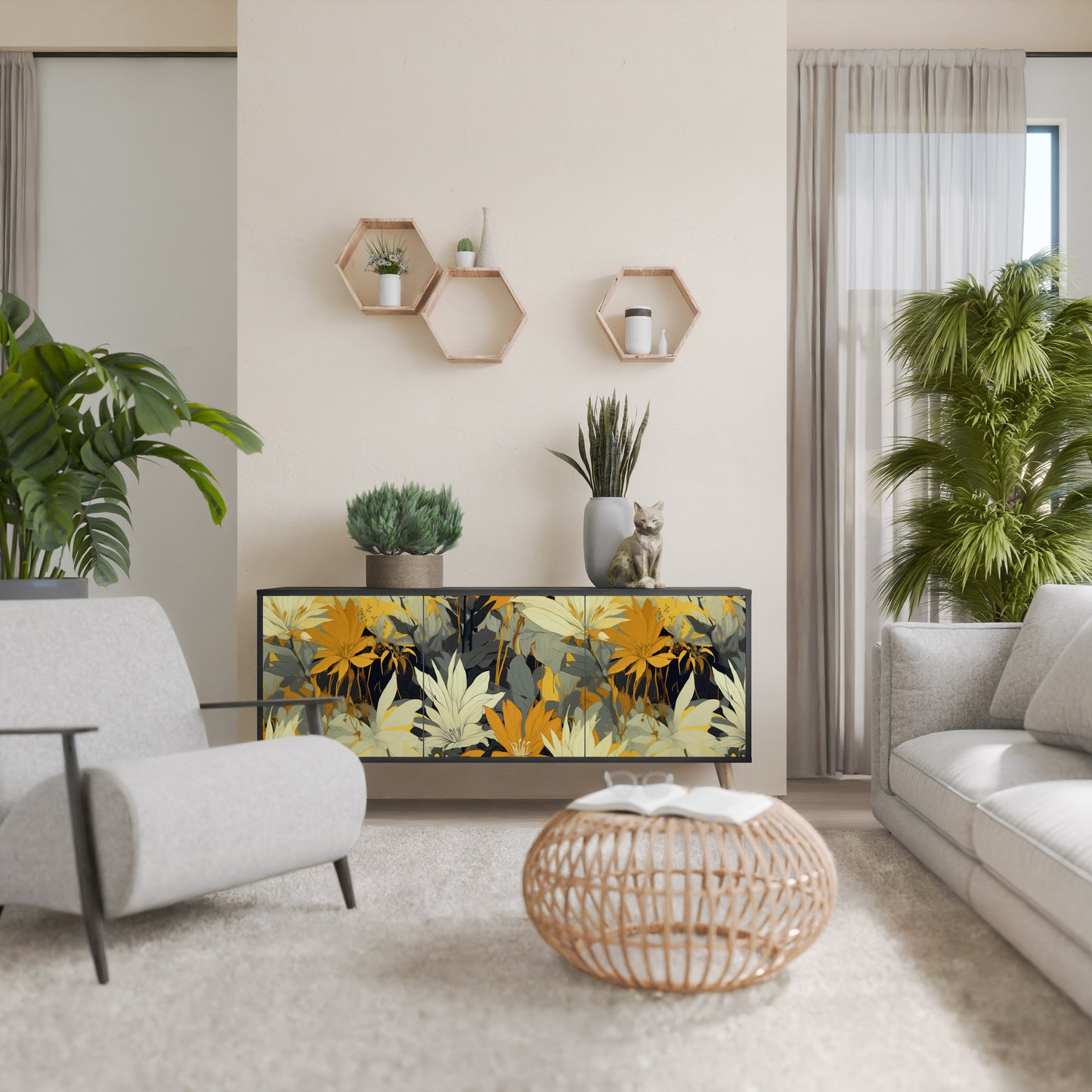 SUNKISSED LILY 3-dörrars skänk i svart finish