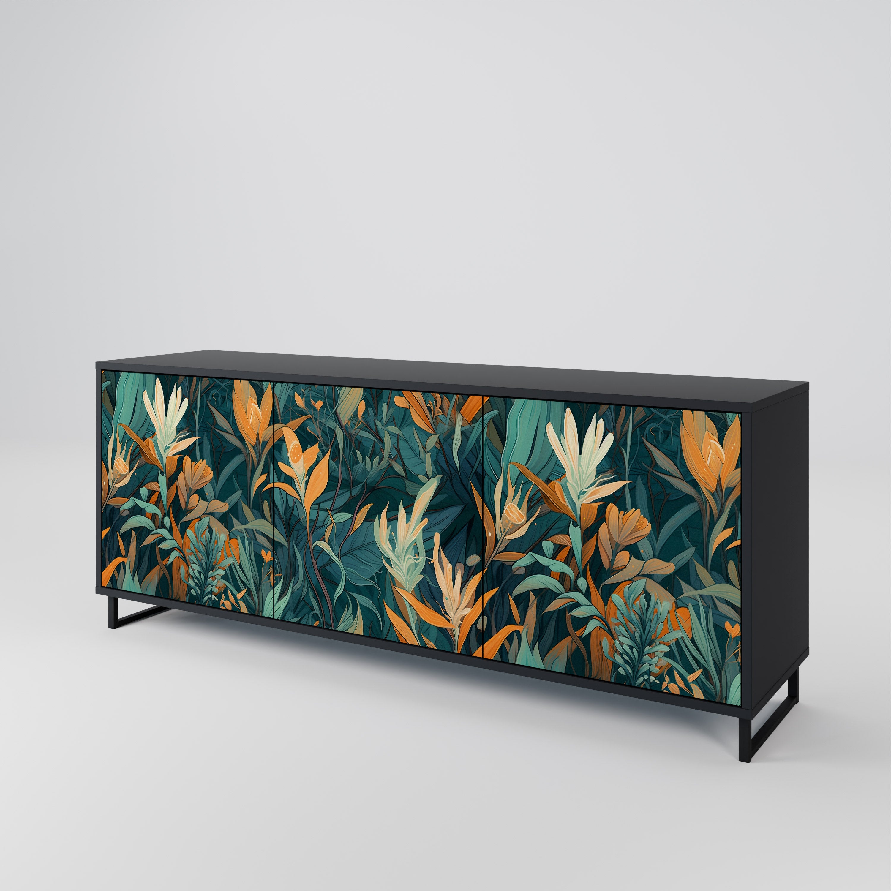 FLORAL SERENITY 3-dörrars skänk i svart finish