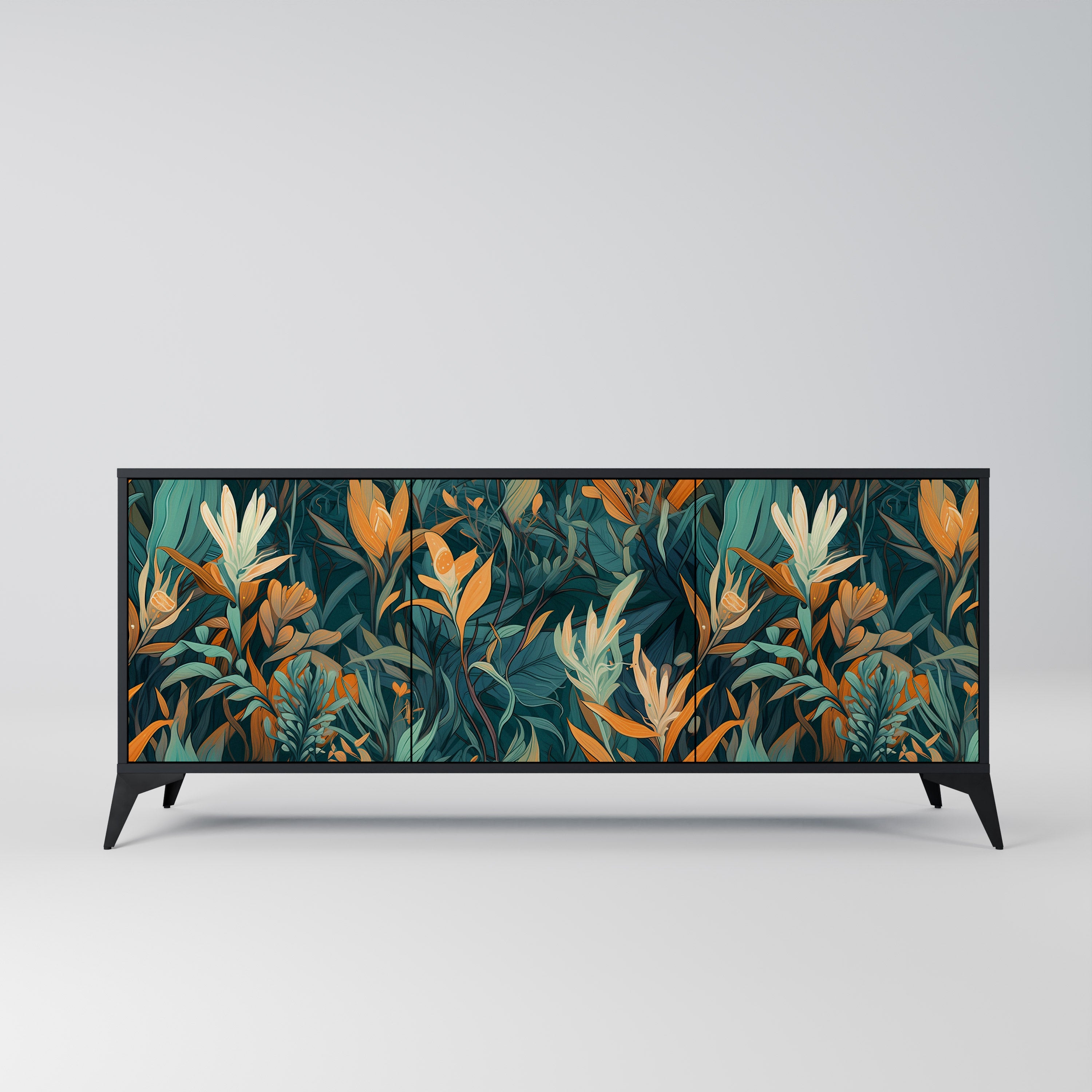 FLORAL SERENITY 3-dörrars skänk i svart finish