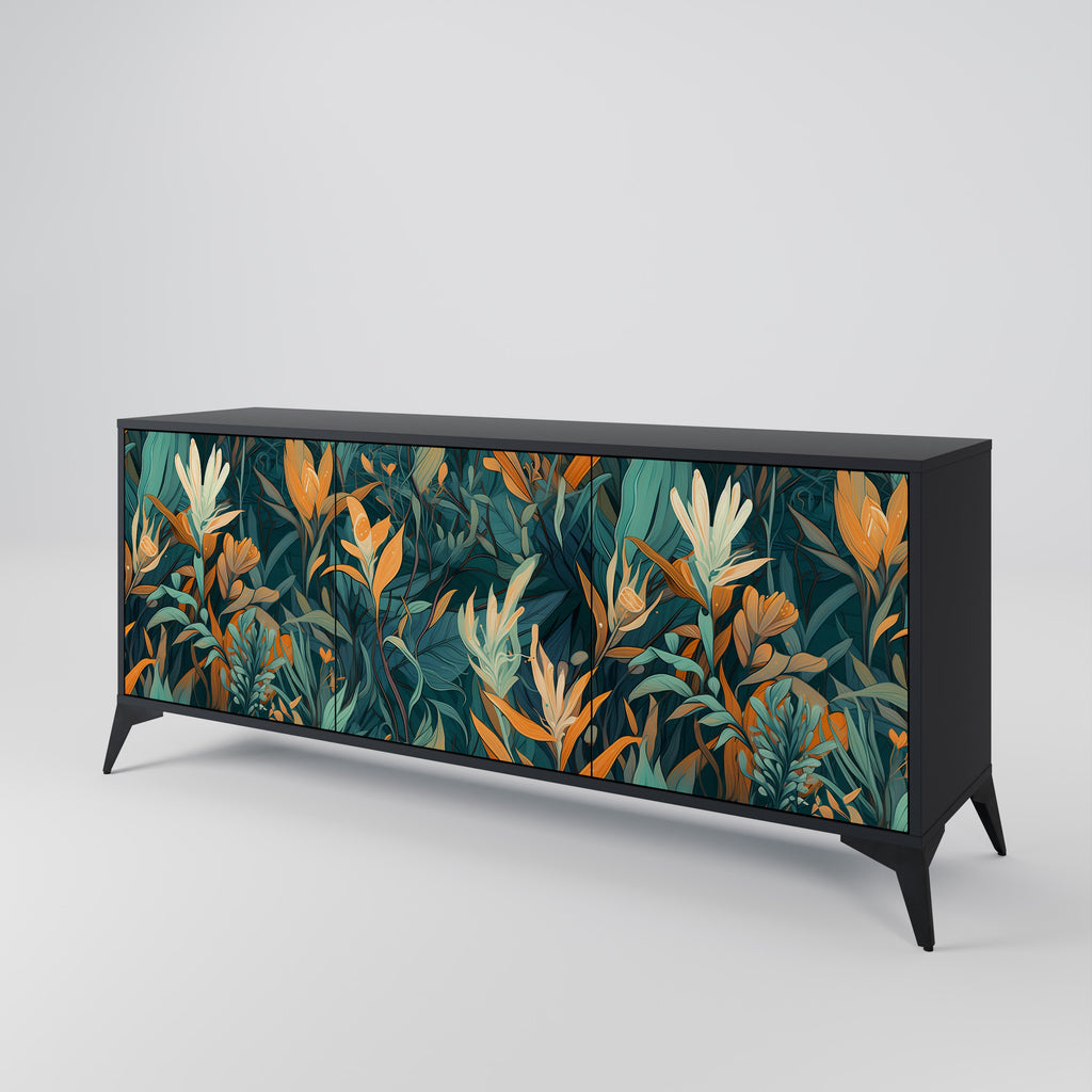 FLORAL SERENITY 3-dörrars skänk i svart finish