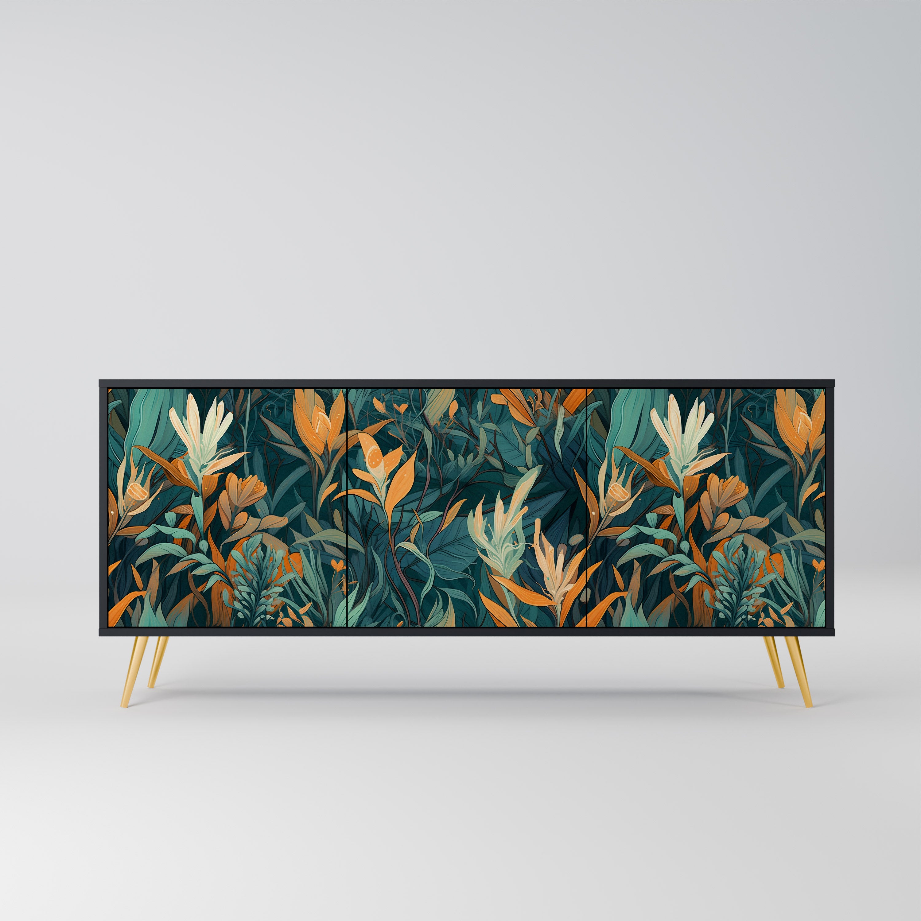FLORAL SERENITY 3-dörrars skänk i svart finish