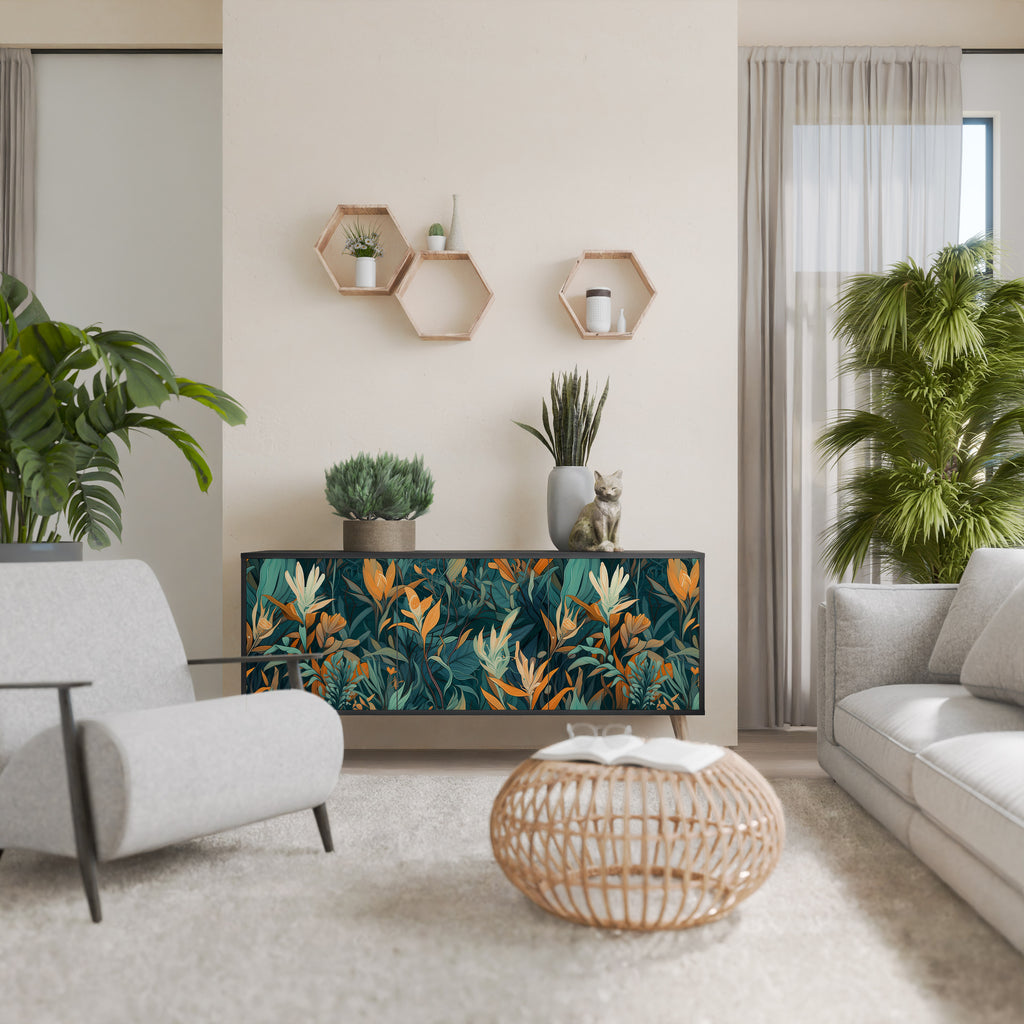 FLORAL SERENITY 3-dörrars skänk i svart finish