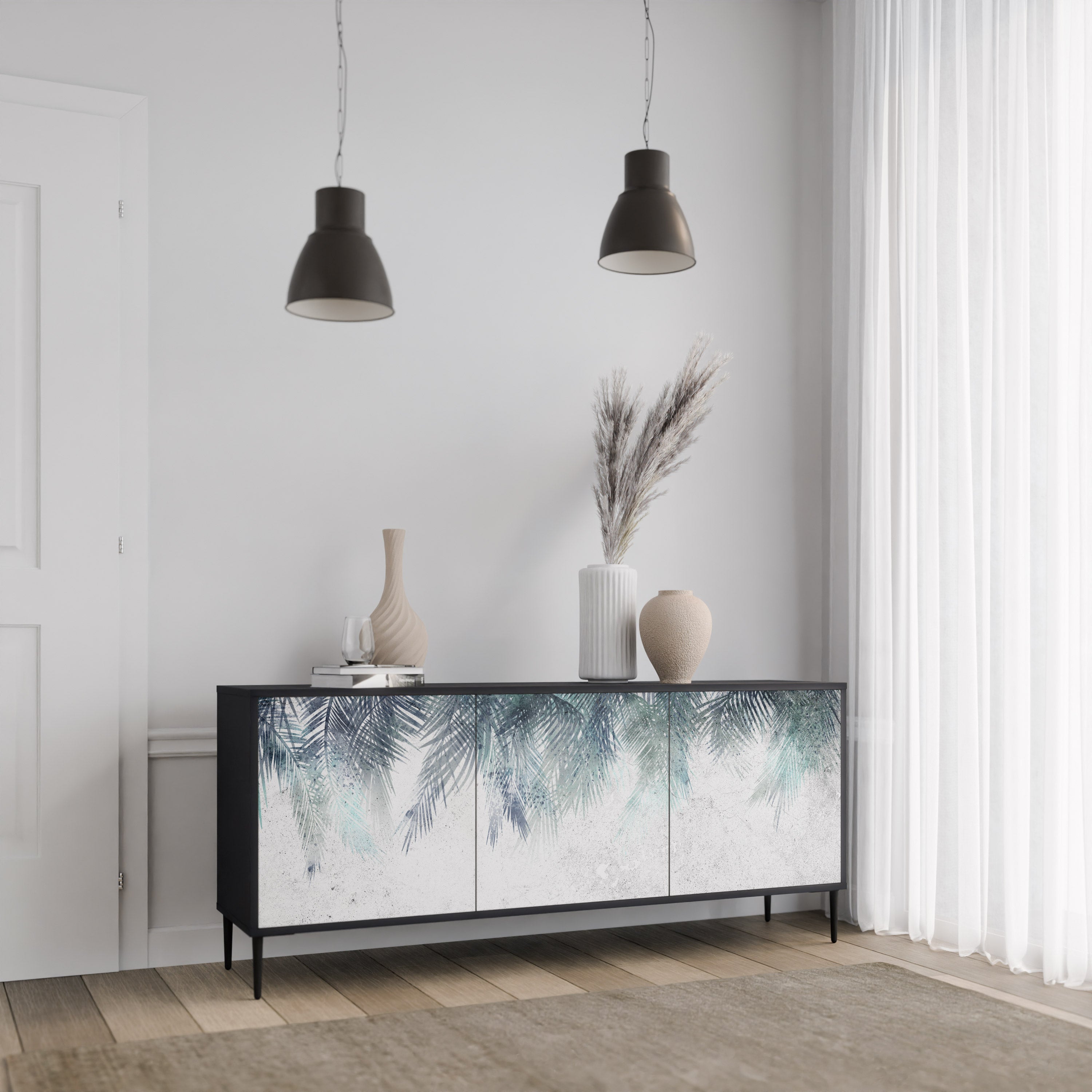 PALM VEIL 3-dörrars skänk i svart finish