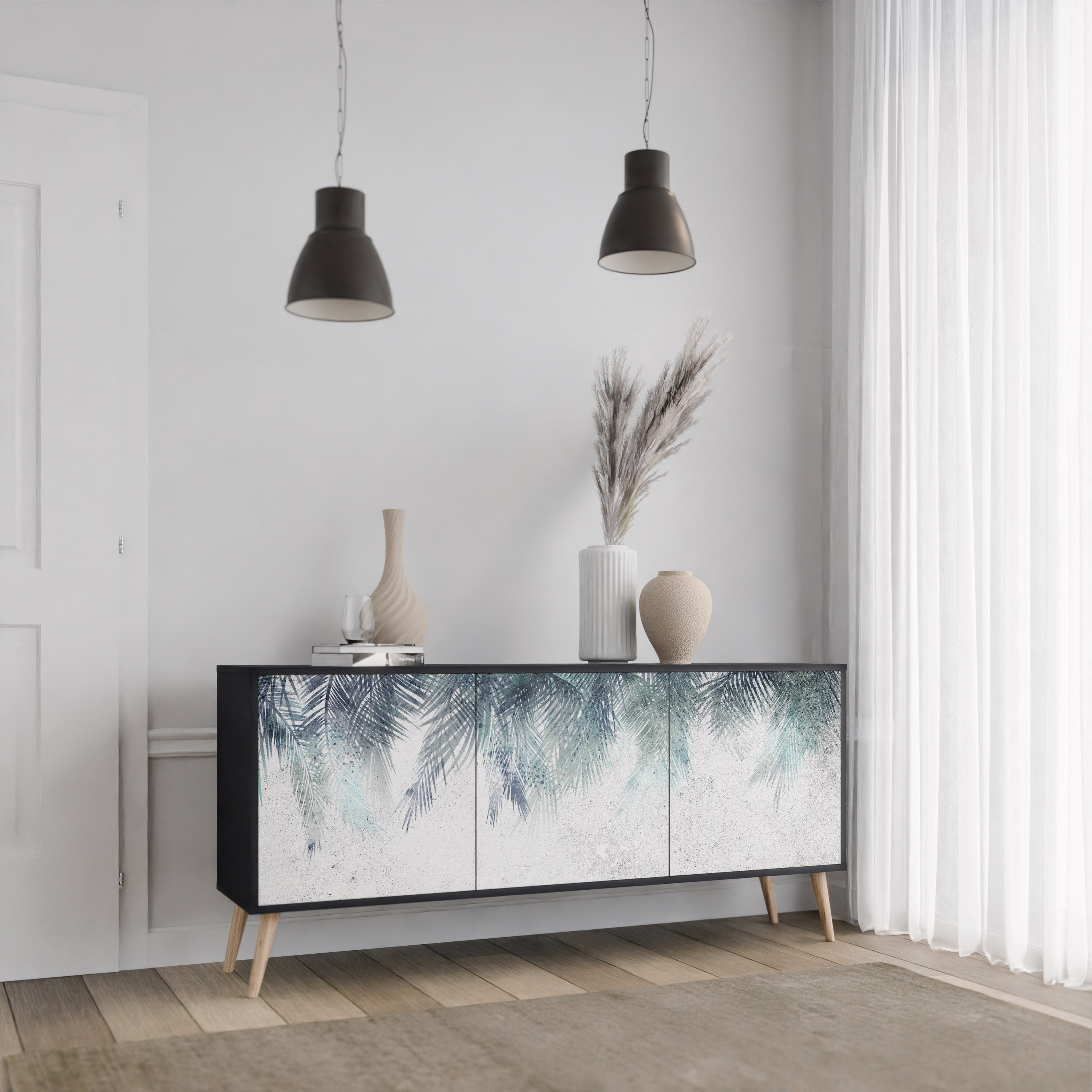 PALM VEIL 3-dörrars skänk i svart finish
