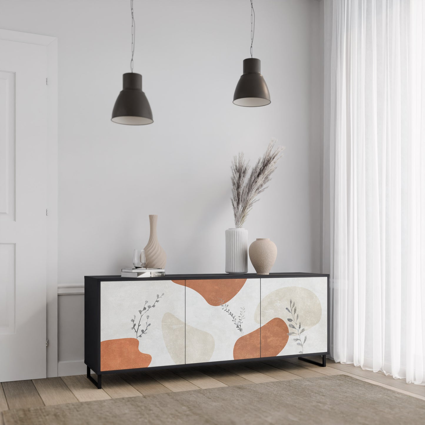 TRANQUIL TWIG 3-dörrars skänk i svart finish