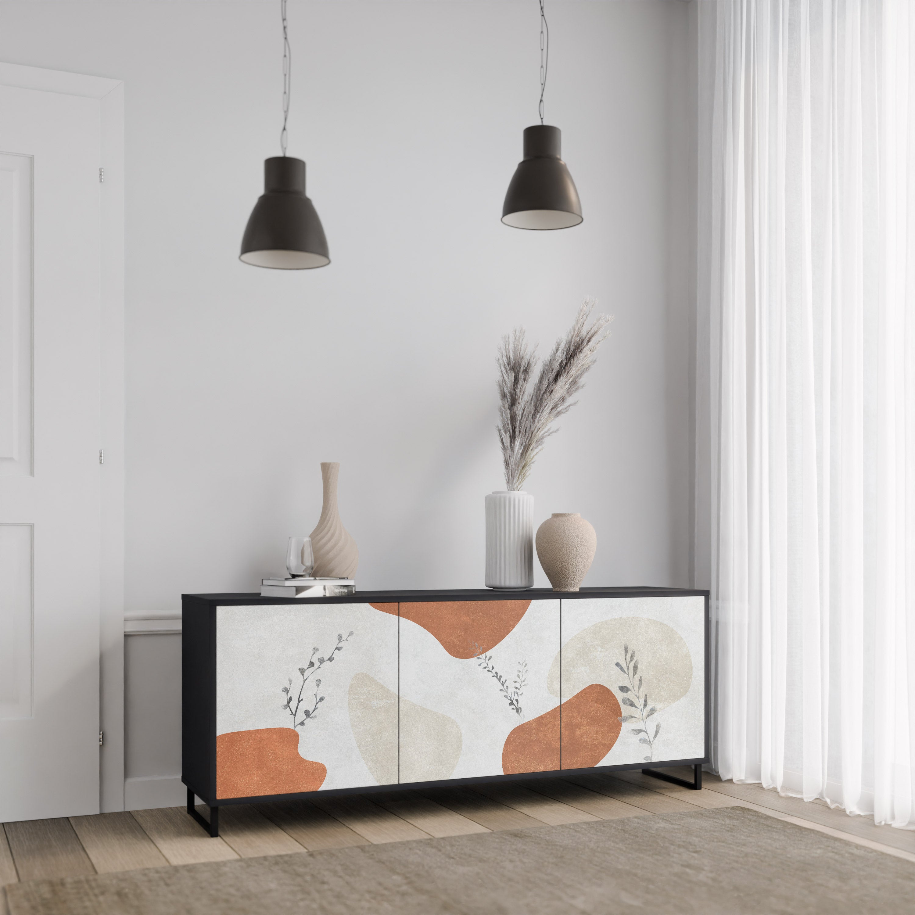 TRANQUIL TWIG 3-dörrars skänk i svart finish