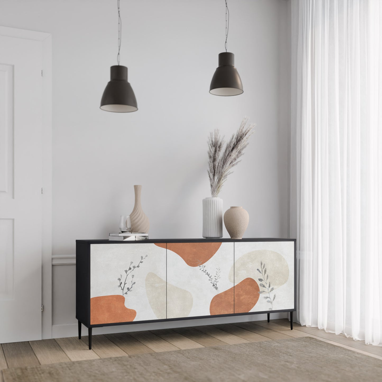 TRANQUIL TWIG 3-dörrars skänk i svart finish