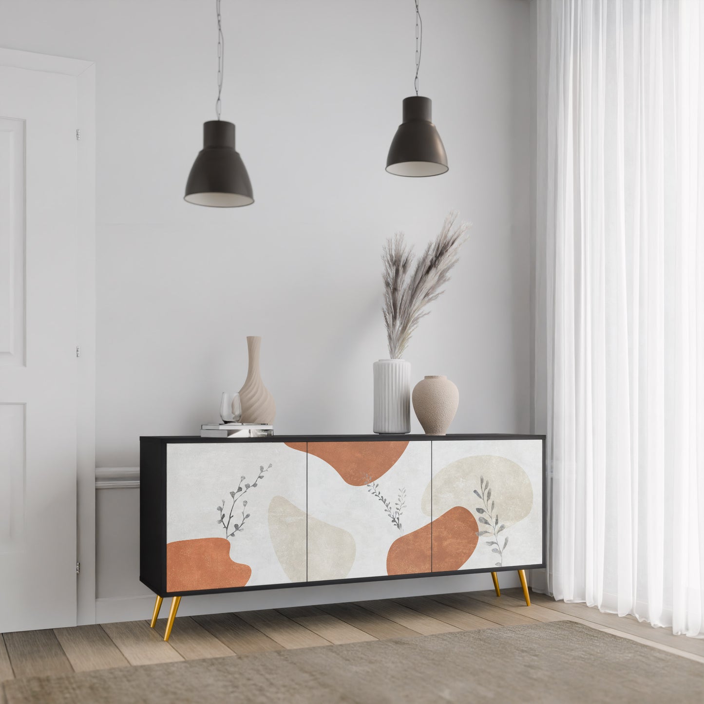 TRANQUIL TWIG 3-dörrars skänk i svart finish