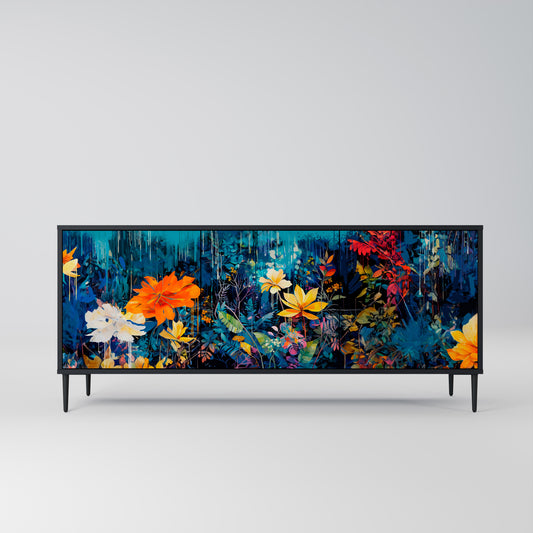 MIDNIGHT BLOSSOM 3-dörrars skänk i svart finish