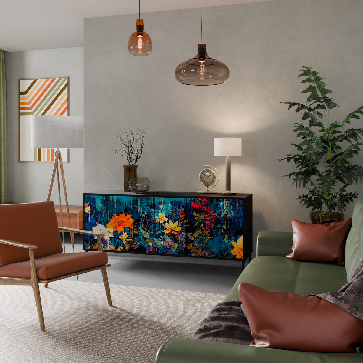 MIDNIGHT BLOSSOM Skänk med tre dörrar