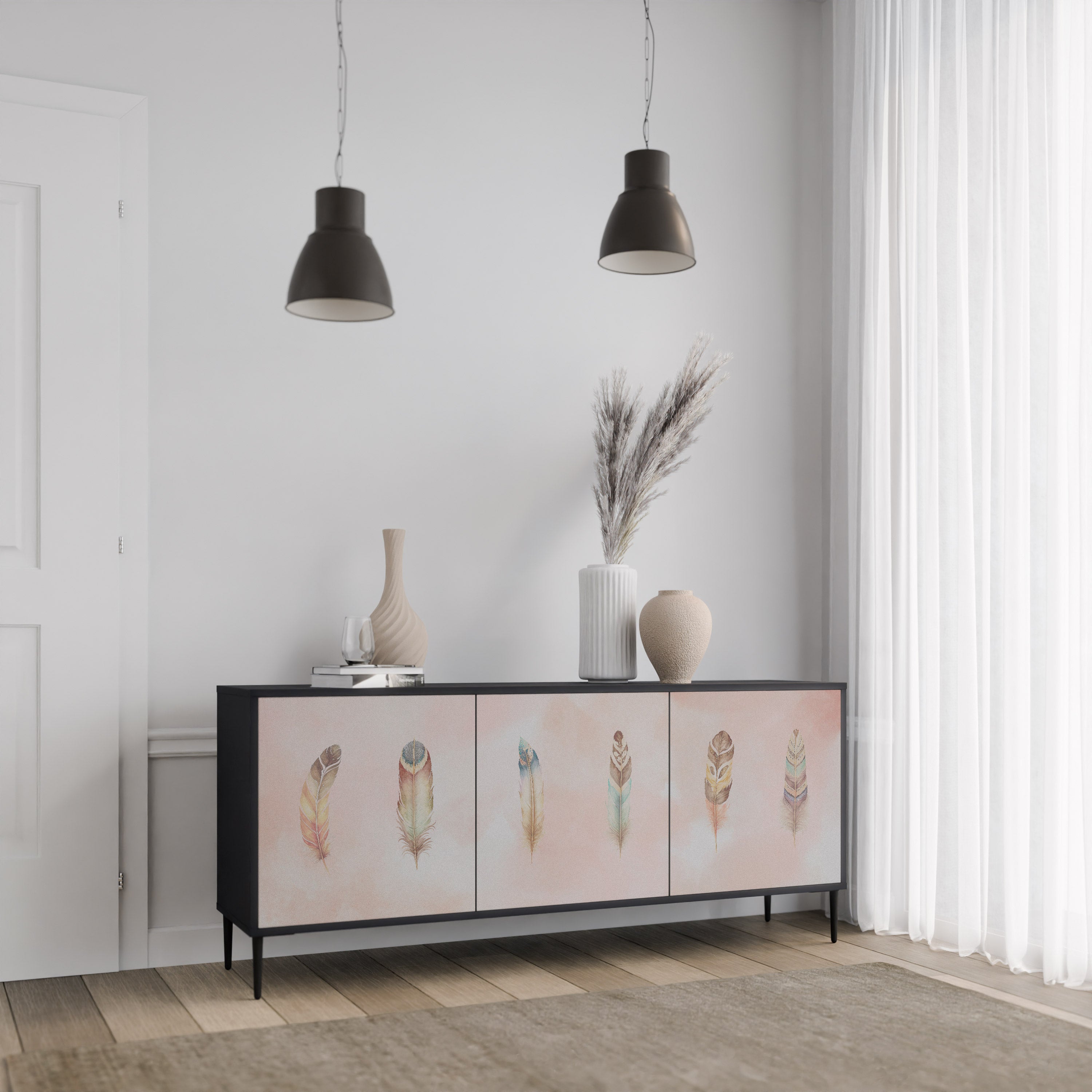 DELIQUESCE 3-dörrars skänk i svart finish