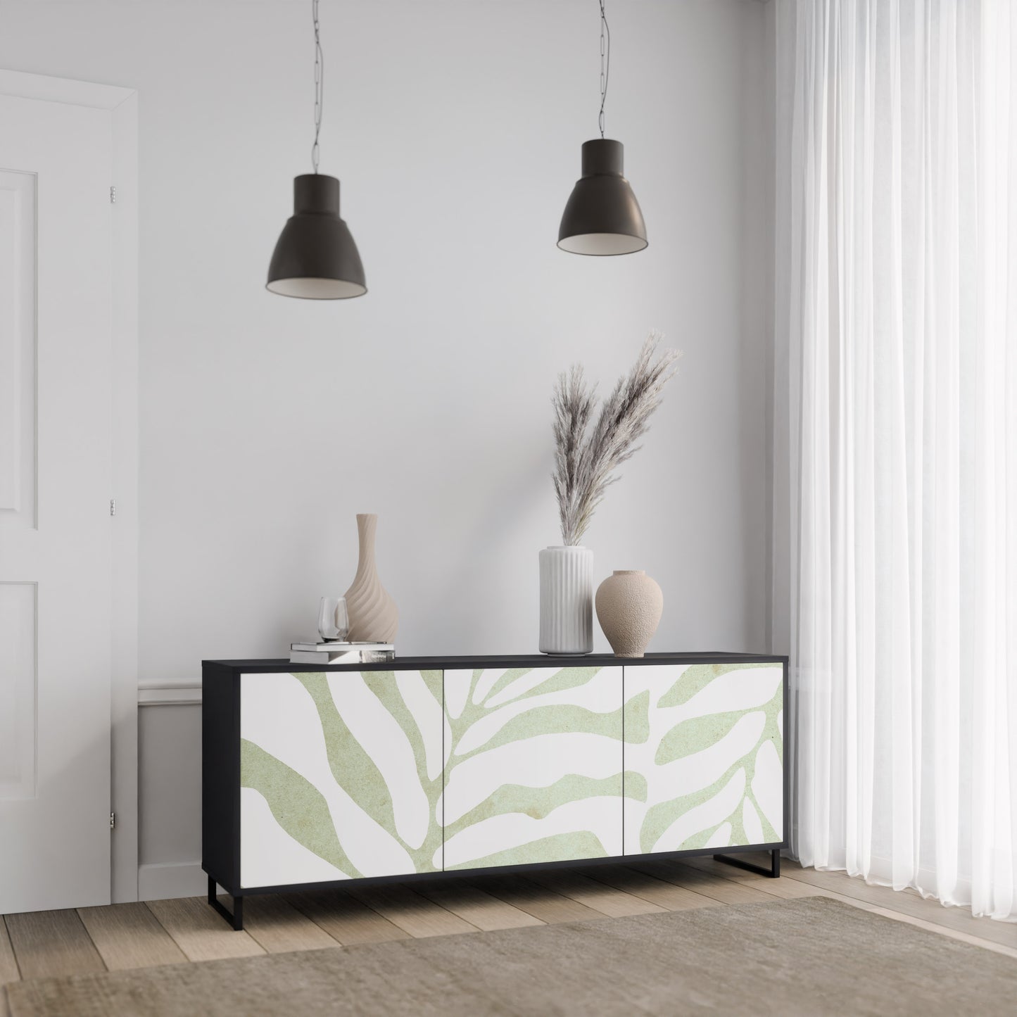 BOTANICAL SPARK 3-dörrars skänk i svart finish