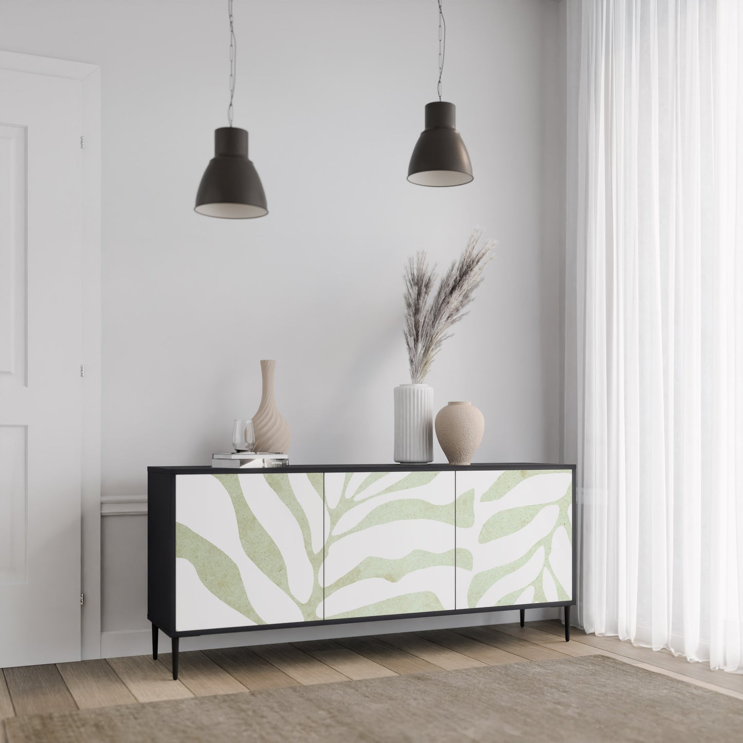 BOTANICAL SPARK 3-dörrars skänk i svart finish