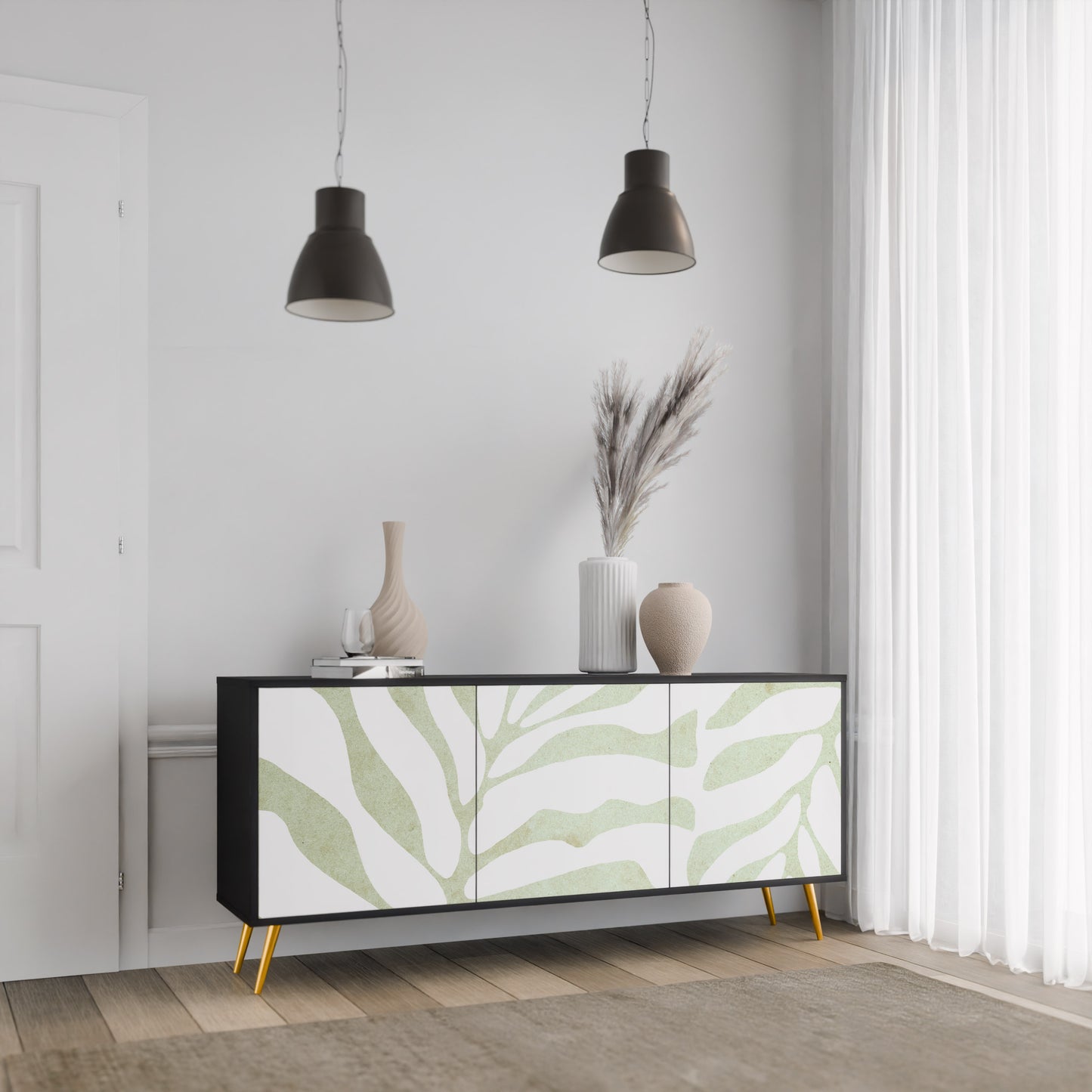 BOTANICAL SPARK 3-dörrars skänk i svart finish