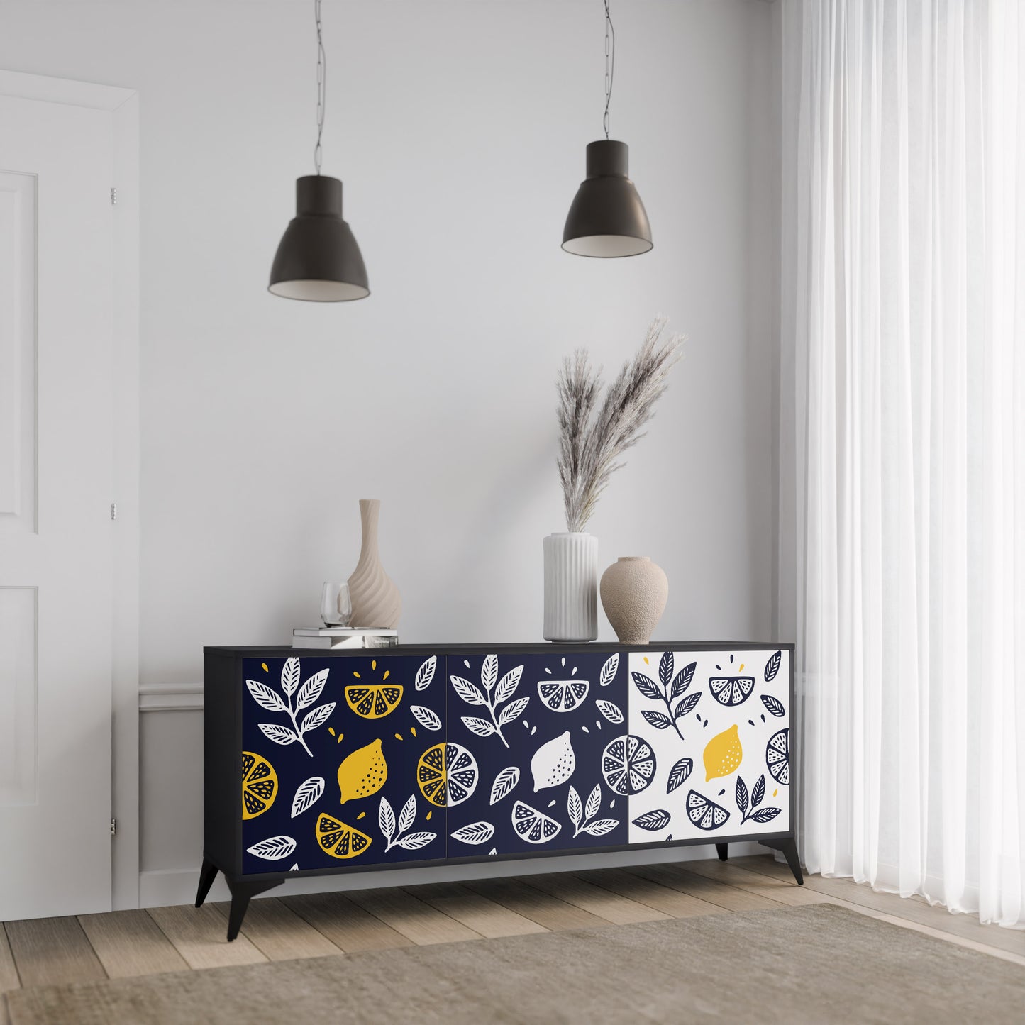 CITRUS BLACK AND WHITE Skänk med tre dörrar