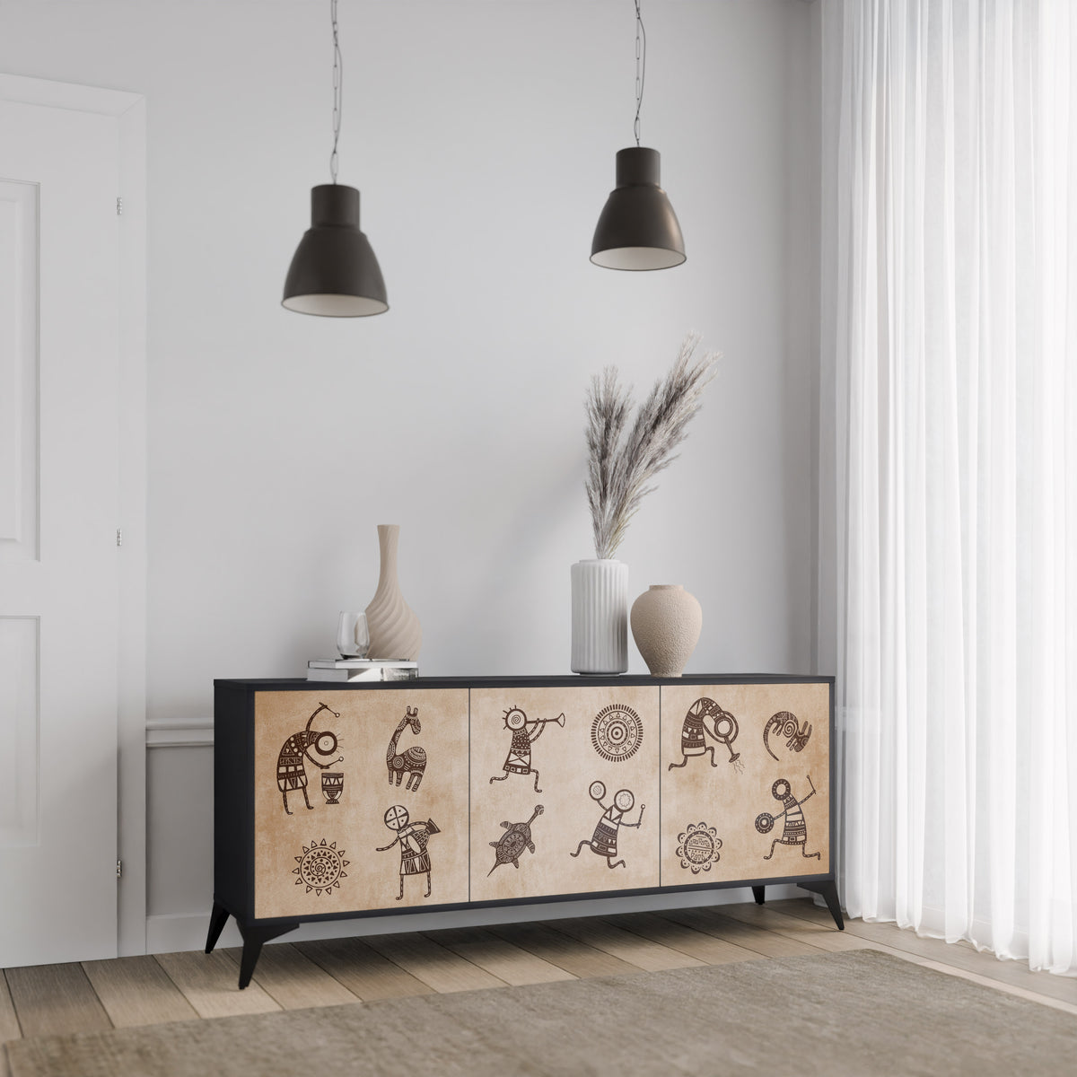 AFRICAN STYLE Skänk med tre dörrar