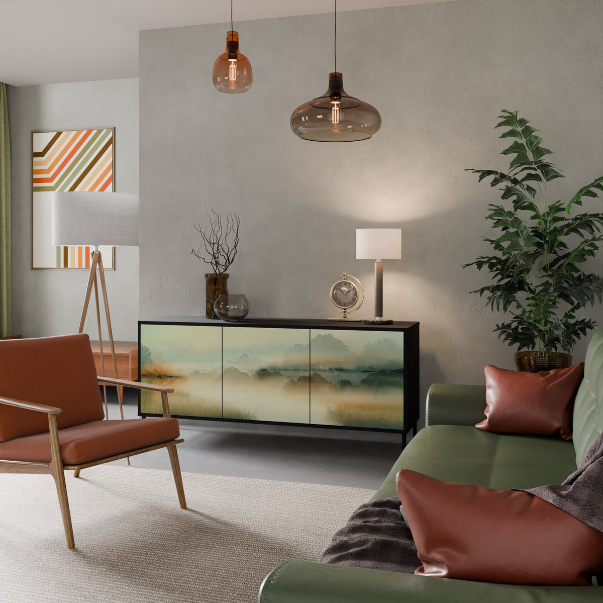 MORNING BY THE LAKE Skänk med tre dörrar