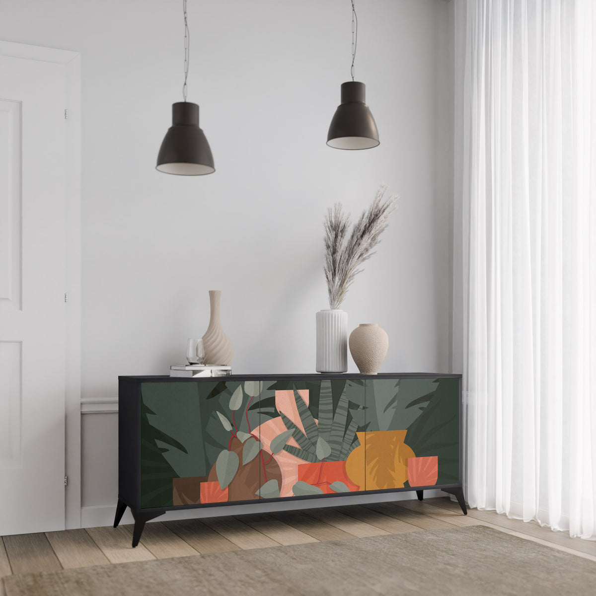 TROPICAL COMPOSITION Skänk med tre dörrar