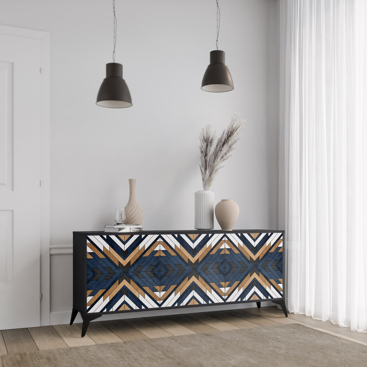 ARTFUL GEOMETRY Skänk med tre dörrar