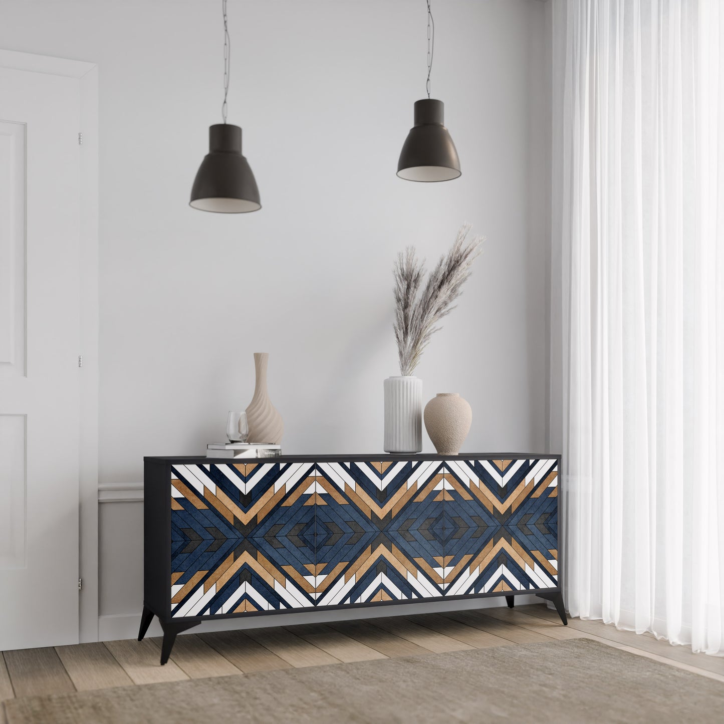 ARTFUL GEOMETRY Skänk med tre dörrar