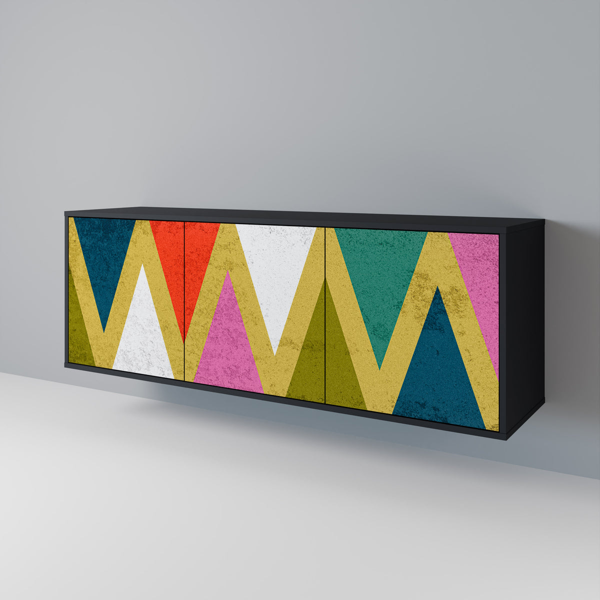 COLORFUL TRIANGLES Skänk med tre dörrar