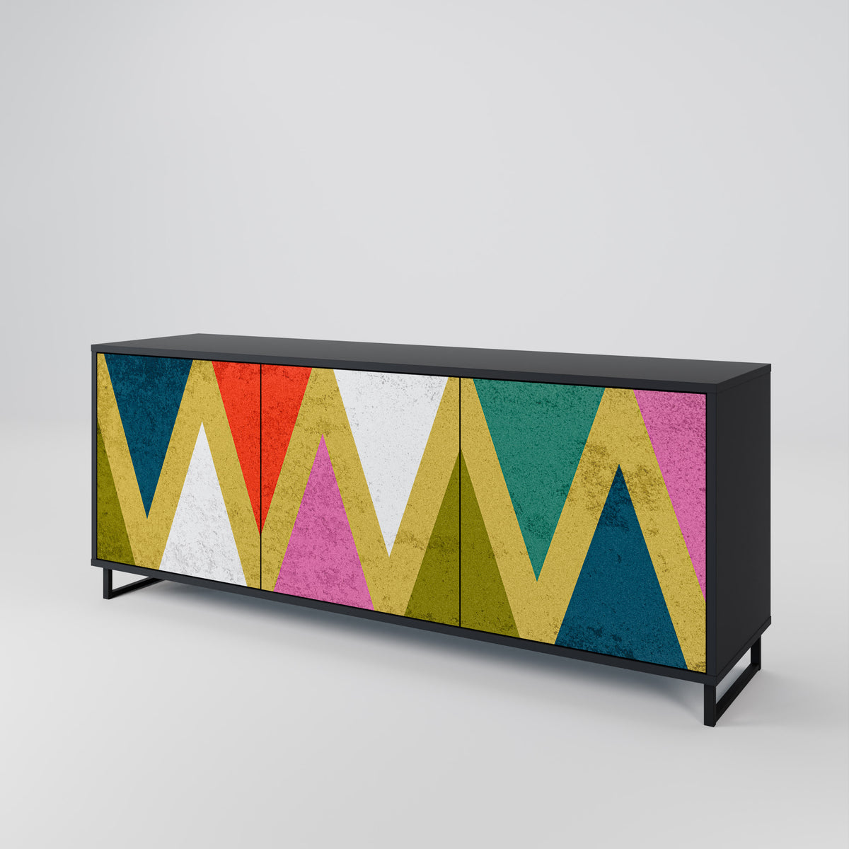 COLORFUL TRIANGLES Skänk med tre dörrar