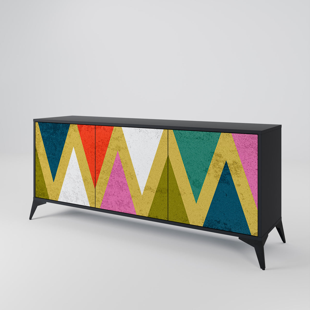 COLORFUL TRIANGLES Skänk med tre dörrar