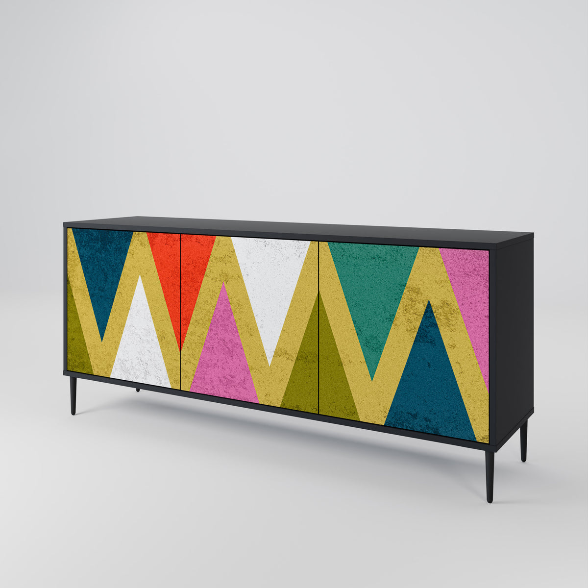 COLORFUL TRIANGLES Skänk med tre dörrar