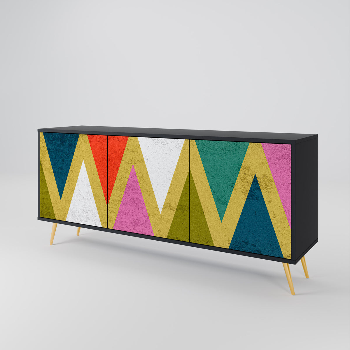 COLORFUL TRIANGLES Skänk med tre dörrar