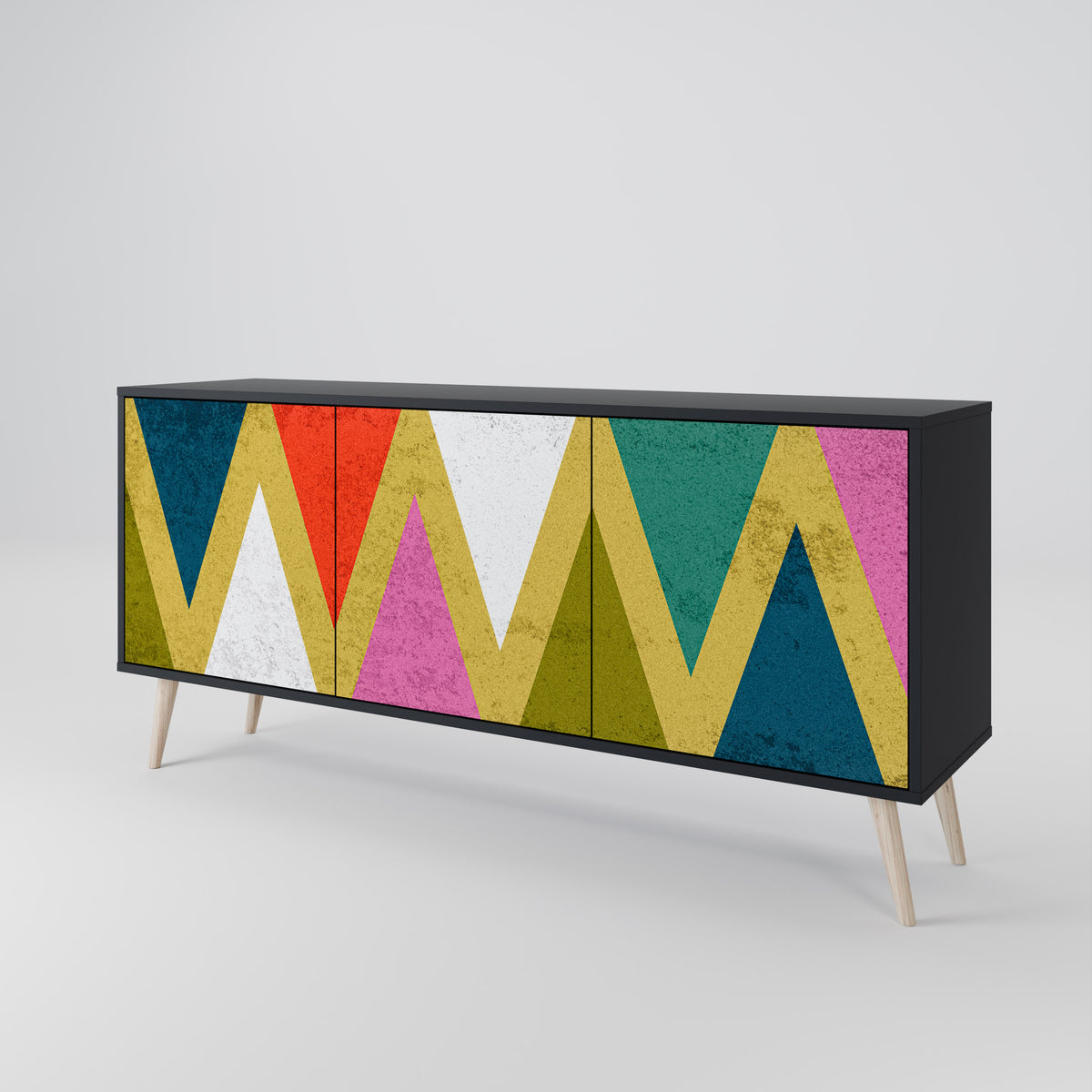 COLORFUL TRIANGLES Skänk med tre dörrar