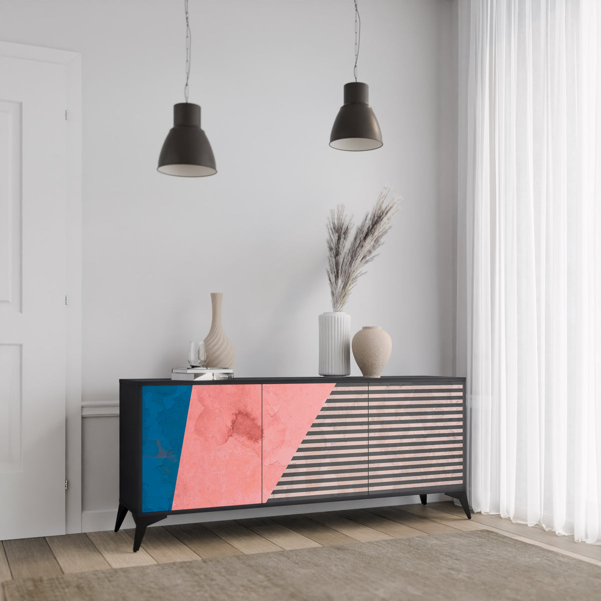 GLAMOROUS STRIPE Skänk med tre dörrar