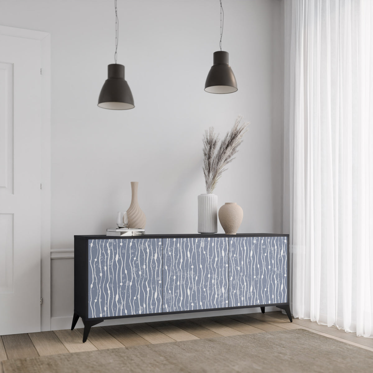 GRAPHITE RAIN Skänk med tre dörrar