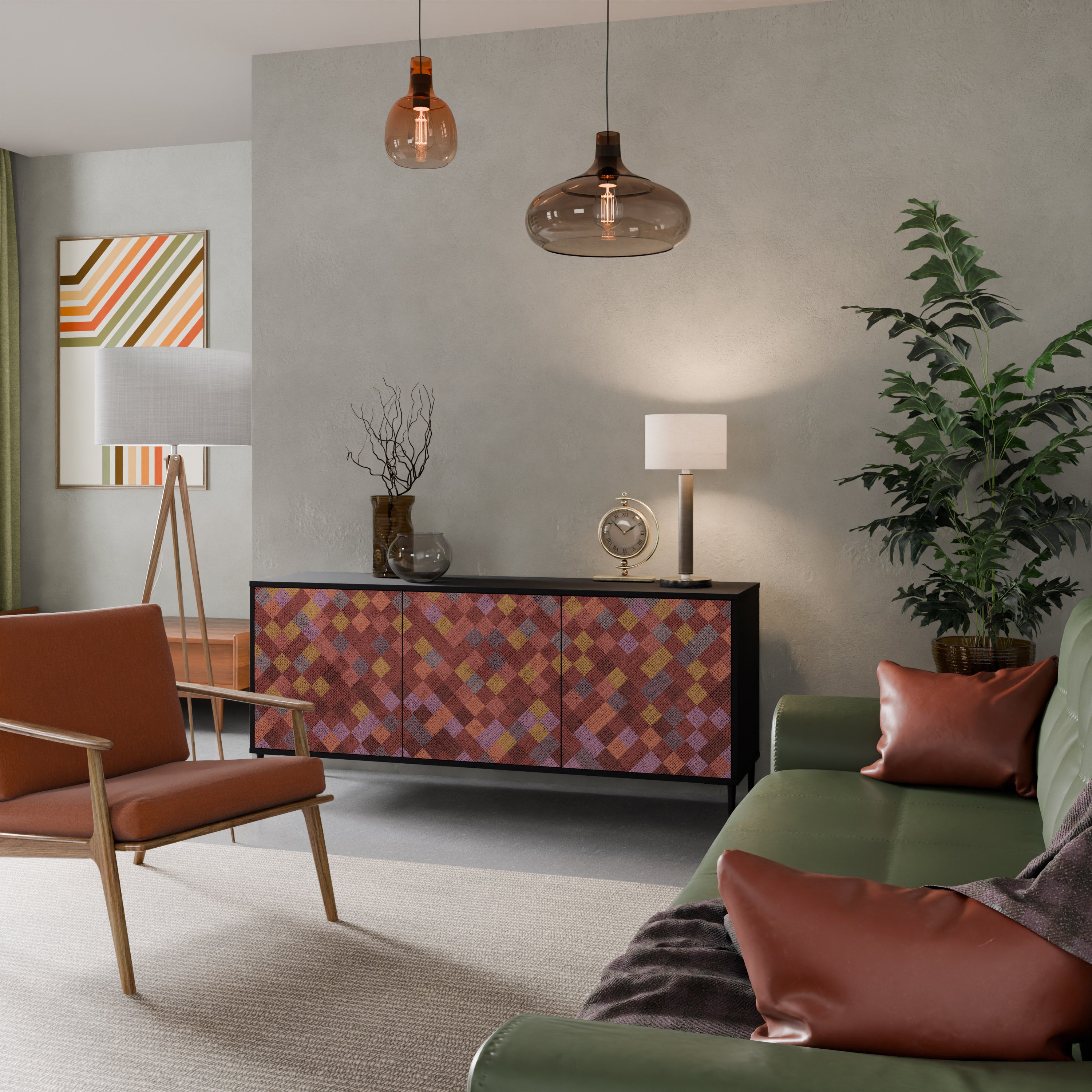 PAINTED SQUARES 3-Door Sideboard