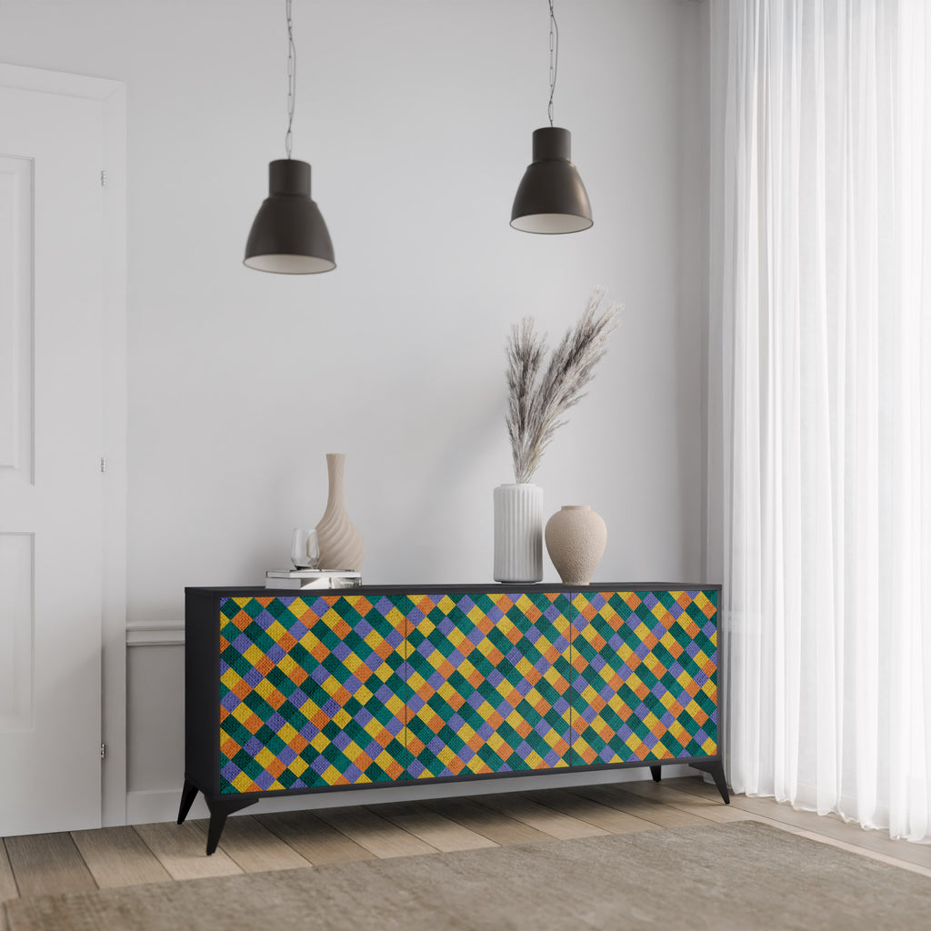PAINTED SQUARES MIX 3-Door Sideboard