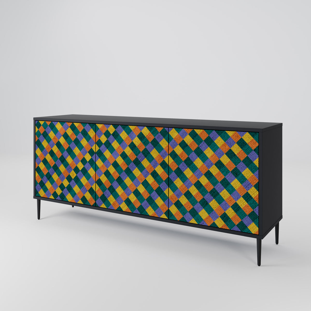 PAINTED SQUARES MIX Skänk med tre dörrar