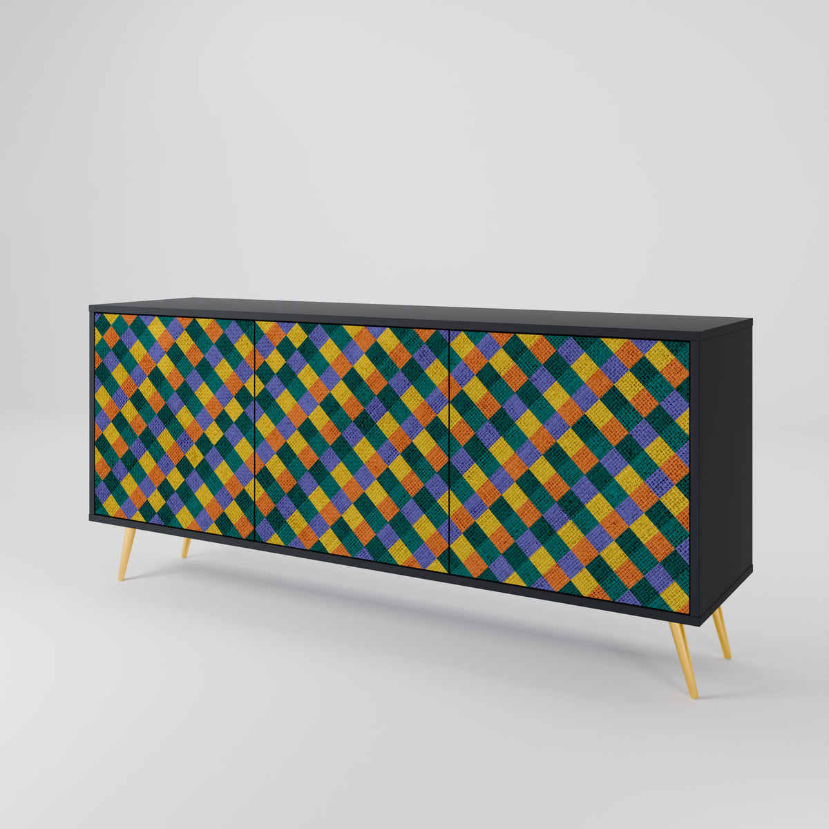 PAINTED SQUARES MIX Skänk med tre dörrar
