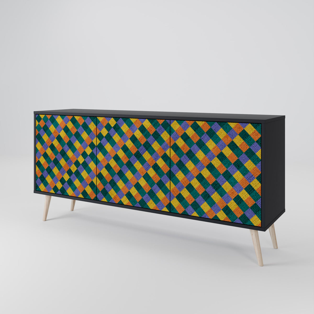 PAINTED SQUARES MIX Skänk med tre dörrar
