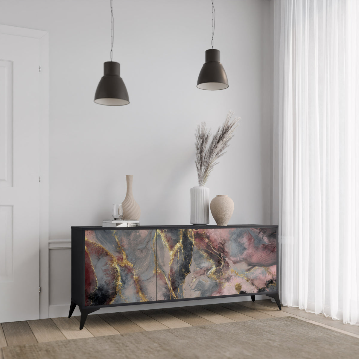 GOLDEN TIDES Skänk med tre dörrar
