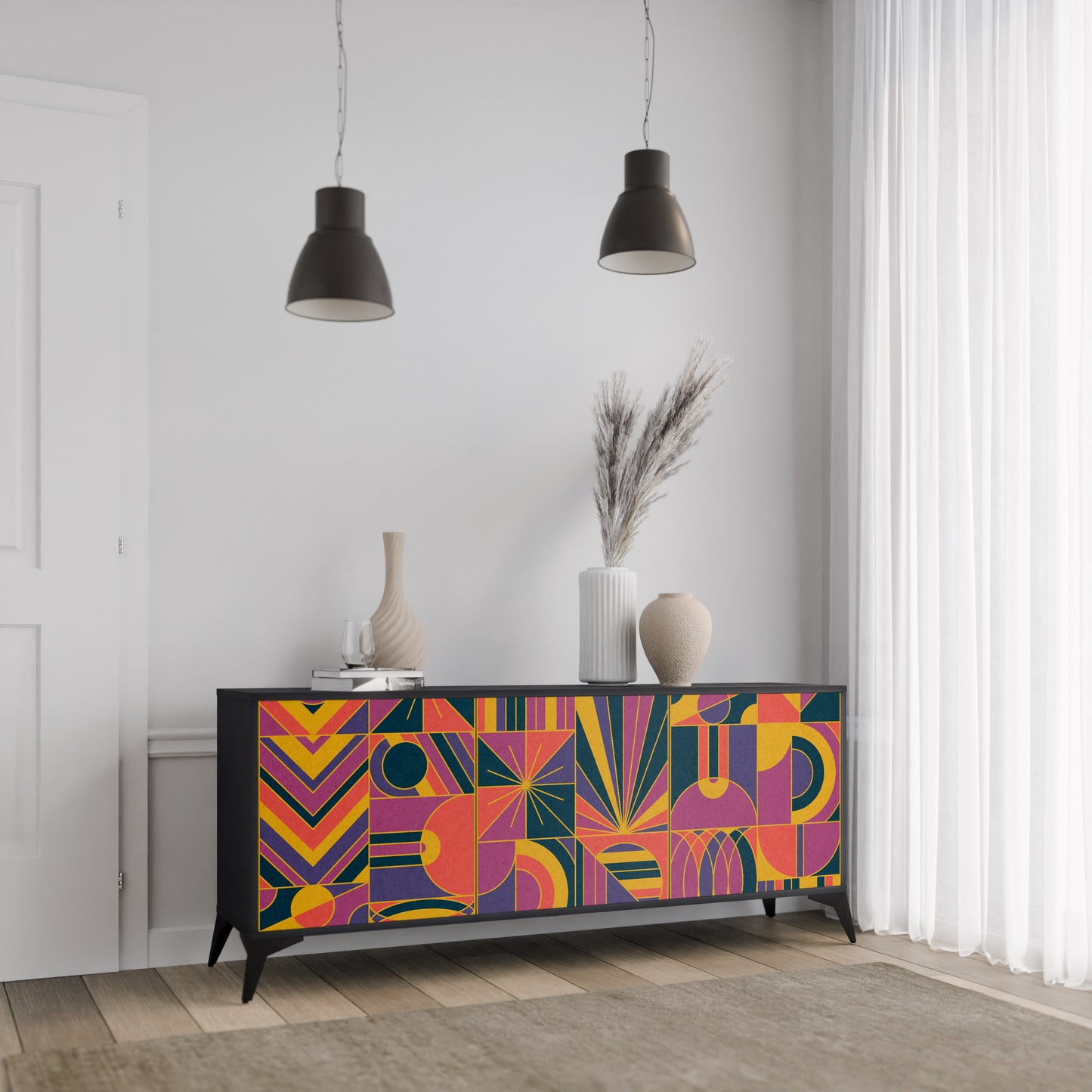 ELECTRIC PATTERNS Skänk med tre dörrar