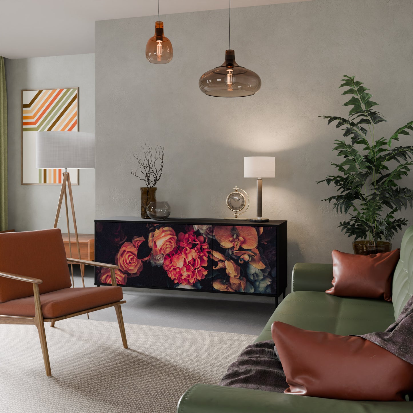 NEVERENDING BLOOM 3-dörrars skänk i svart finish