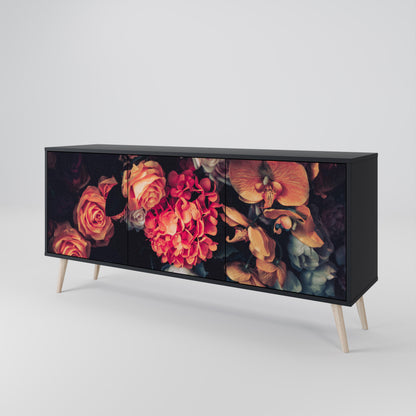 NEVERENDING BLOOM 3-dörrars skänk i svart finish