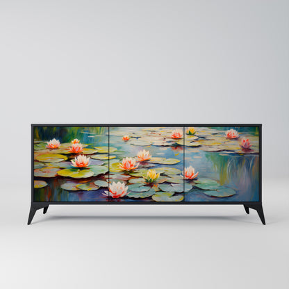 BLOOMING WATERS 3-dörrars skänk i svart finish