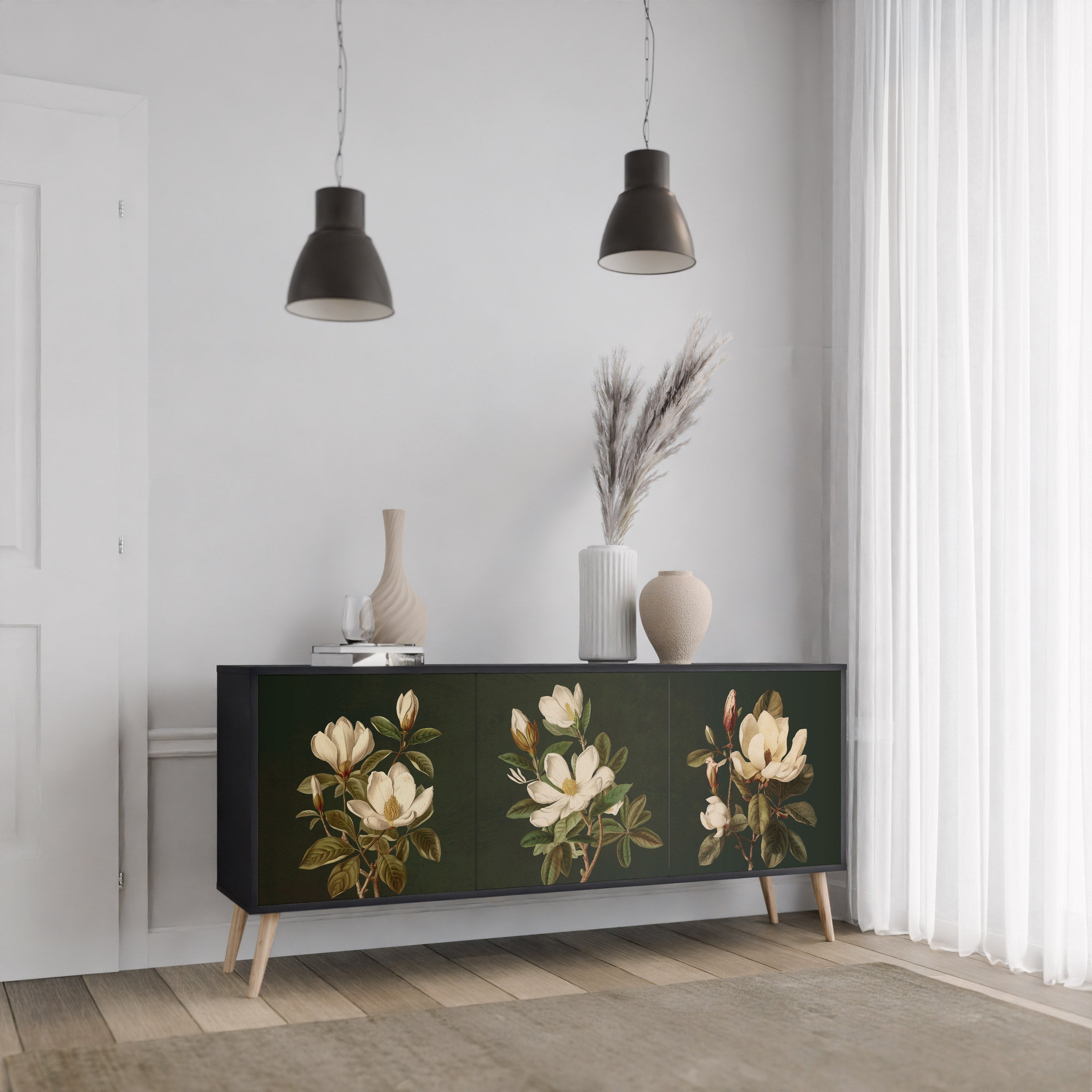 FLORAL NOIR 3-dörrars skänk i svart finish