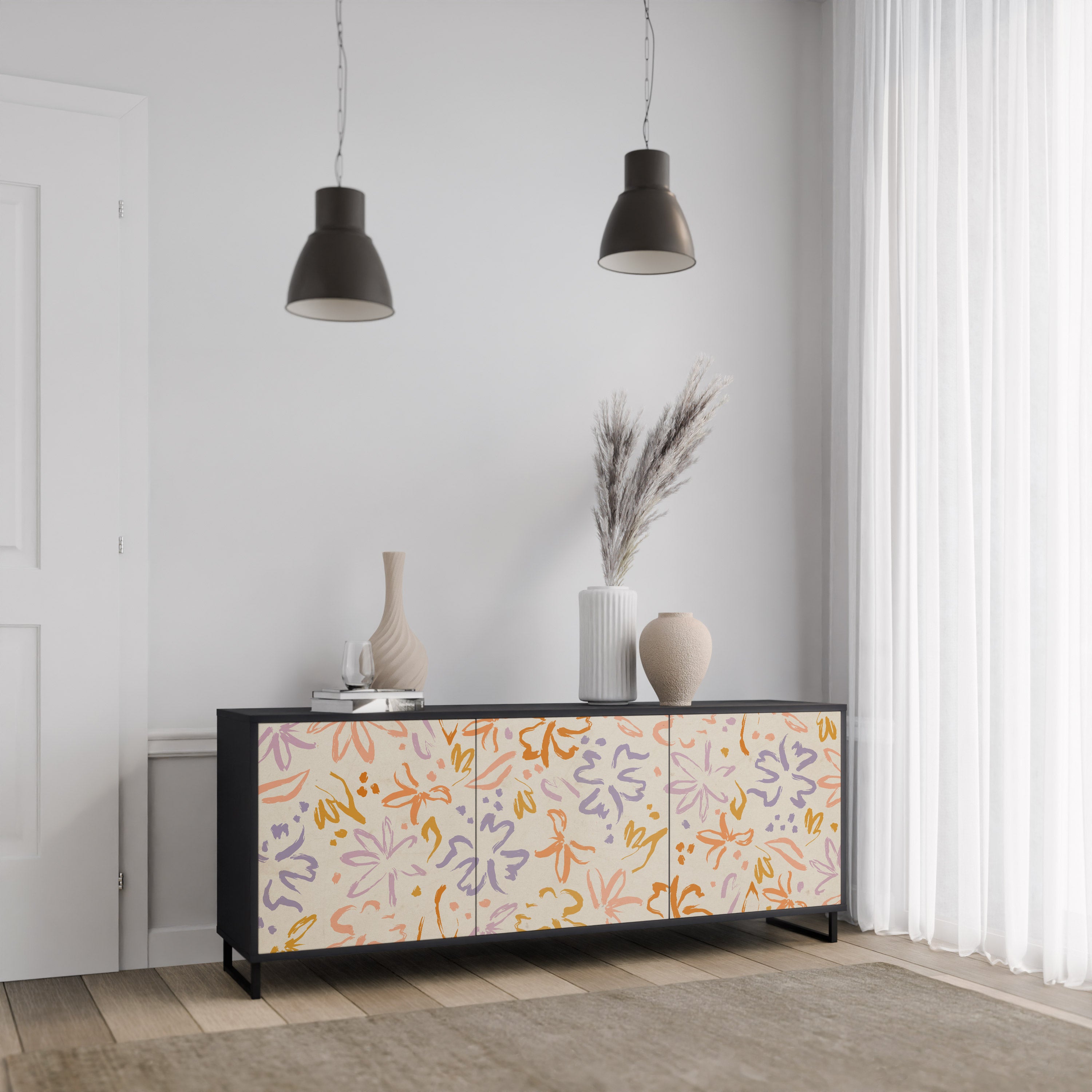 SPRING WHIMSY 3-dörrars skänk i svart finish