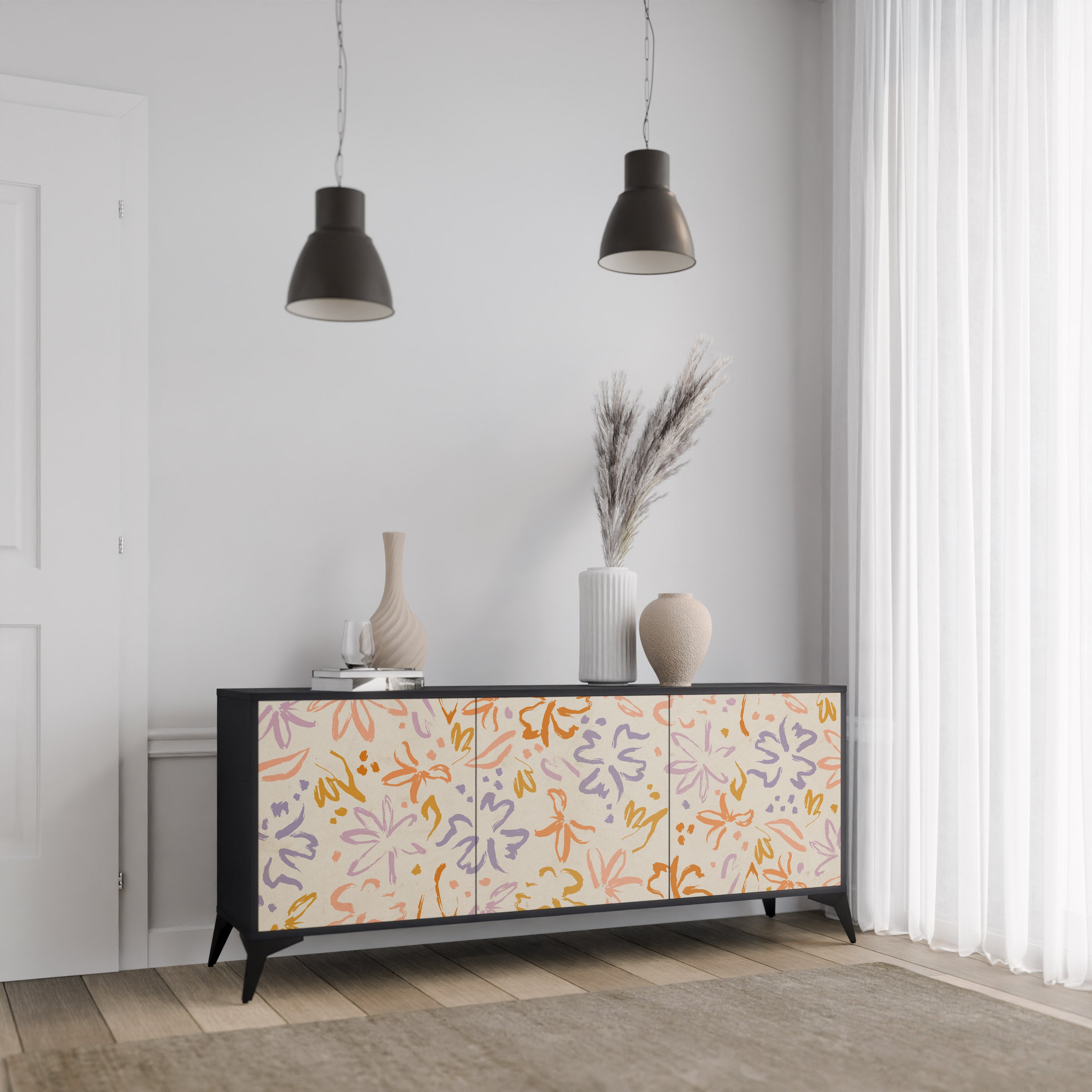 SPRING WHIMSY 3-dörrars skänk i svart finish