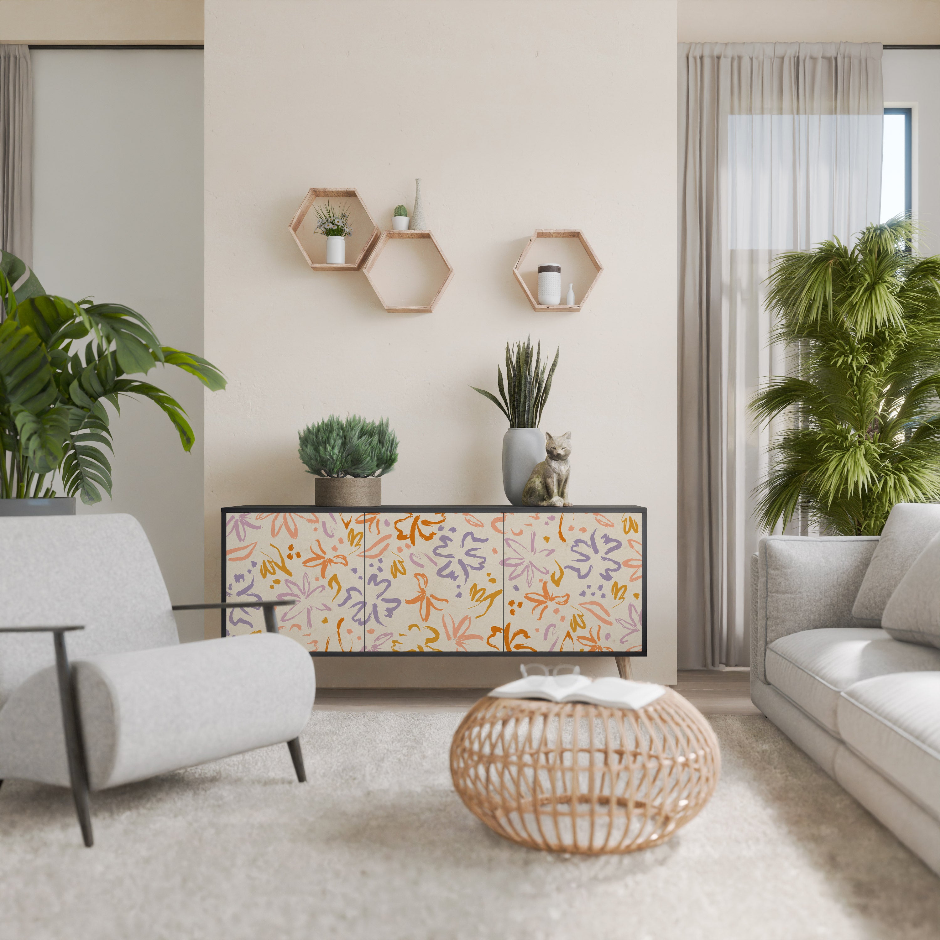 SPRING WHIMSY 3-dörrars skänk i svart finish