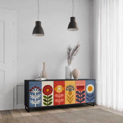 SCANDIC FLOWERET 3-Door Sideboard in Black Finish